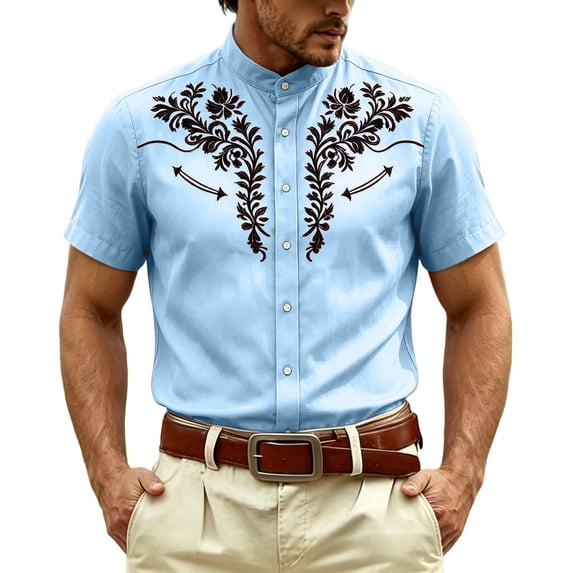 SRZYMJ Western Shirts for Men Cowboy Pearl Snap Short Sleeve Embroidered Country Shirts Casual Work Slim Fit Button Down Outfits