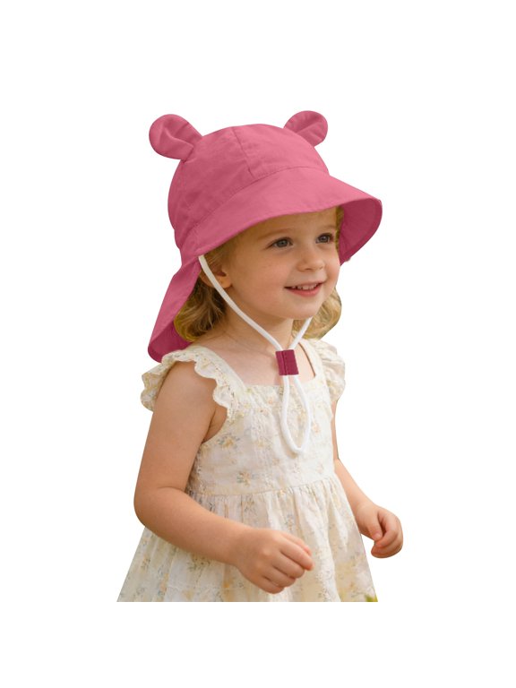 Wide Brim Baby Sun Bucket Hat 0-4T UPF 50+ - Sun Protection Toddler Beach Hats with Bear Ears Hat Adjustable