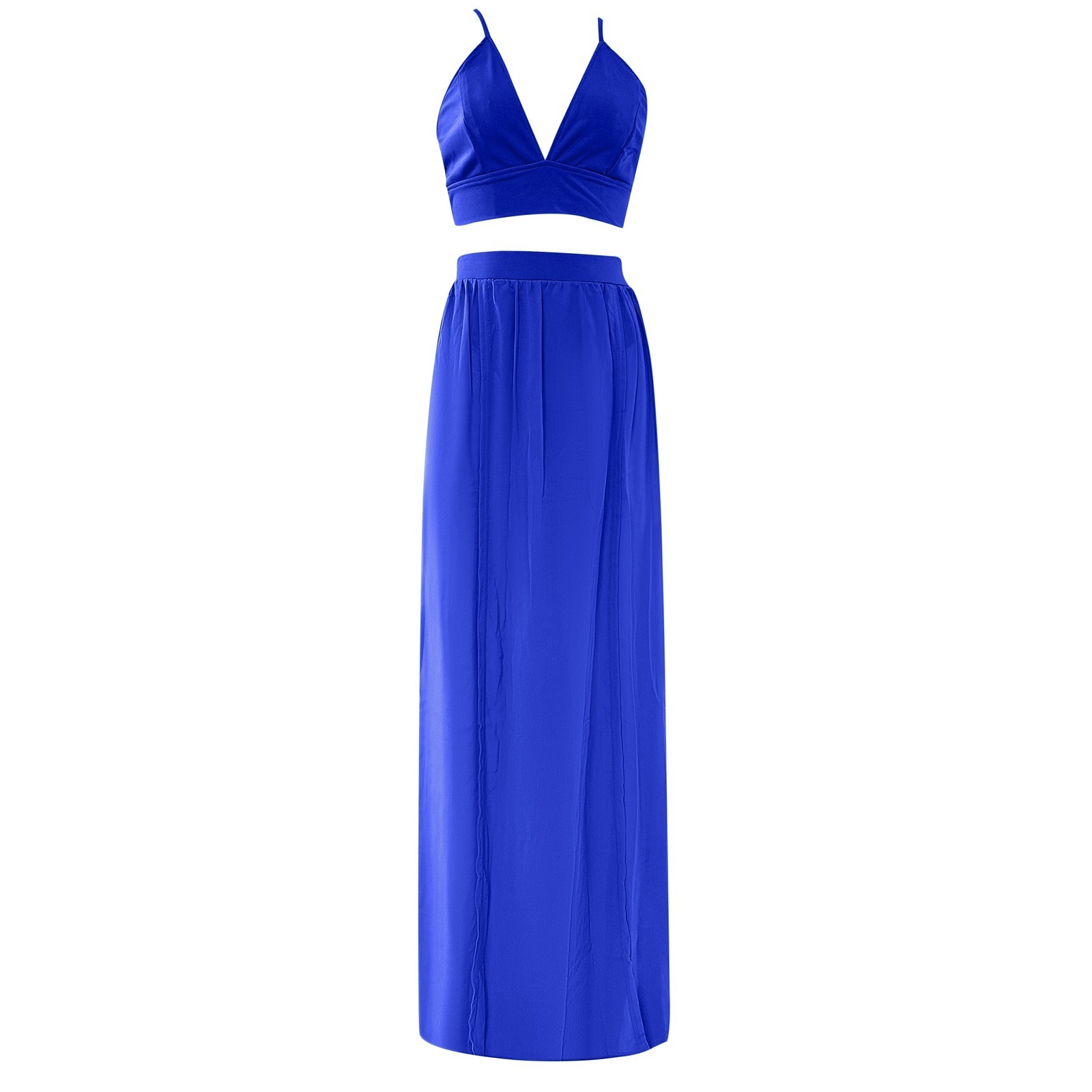 Srzymj Women 2 Piece Outfits Dress Chiffon Strap Deep V Neck Bra Crop Top High Split Maxi Dresses Skirt Set, Men's, Size: 2XL, Blue