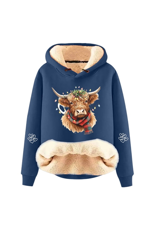 Women Casual Pullover Hoodie Adorable Cow Print Lined Soft Warm Sweatshirt Fashion Comfort Wear