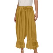 SRZYMJ Women Linen Lace Long Bloomers Pants Ruffle Victorian Vintage Pantaloons Summer Beach Travel