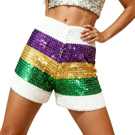 SRZYMJ Women Sequin Shorts Low Rise Glitter Sparkle Shorts Colorful Mini Rave Outfits Booty Bottoms Trendy Clothes