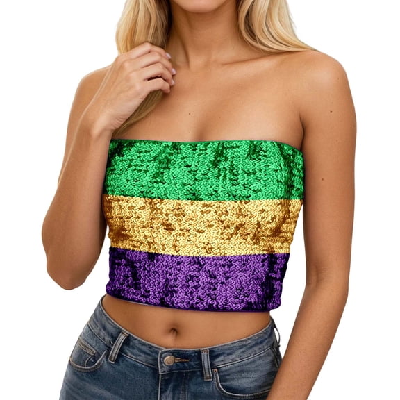 SRZYMJ Women Sequin Tube Top Sparkly Sleeveless Metallic Glitter Crop Tops Club Night Rave