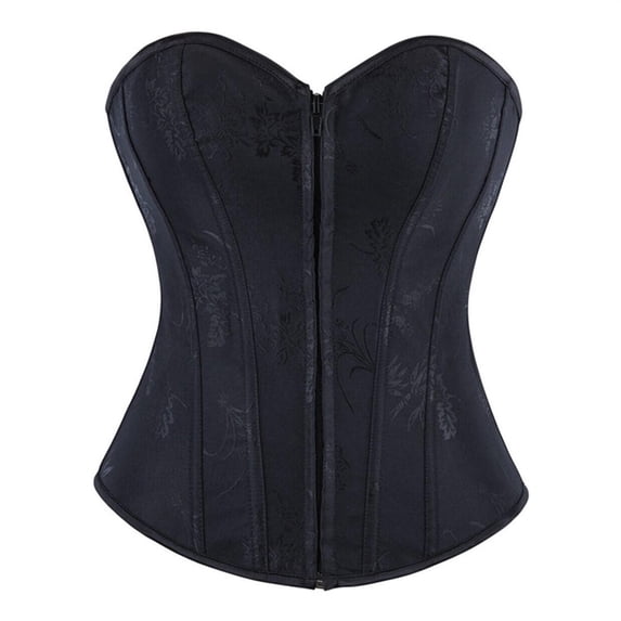 SRZYMJ Women Off Shoulder Satin Ruffle Corset Top Red Damask Jacquard Front Hook Bustier Lace Up Back Gothic Victorian Waist Cincher for Halloween Cosplay Party XS