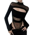 thumbnail image 1 of SRZYMJ Women Streetwear Hollow Out Outfits Long Sleeve Cutout Bodysuit Rave Outfit Jumpsuit, 1 of 8