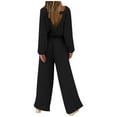 thumbnail image 1 of SRZYMJ Women Trendy Rompers 2025 Wide Leg Long Sleeve Jumpsuits Casual Sweatshirt One Piece Backless Cutout Outfits, 1 of 4
