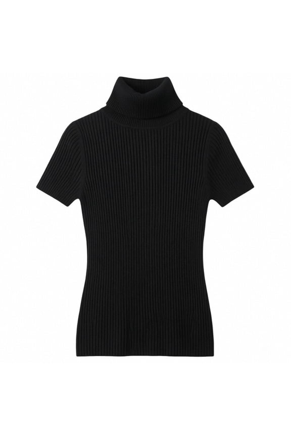 Women Turtleneck Shorts Sleeve Tops Highly Stretchy Ribbed Knit Fitted Sweater Tops