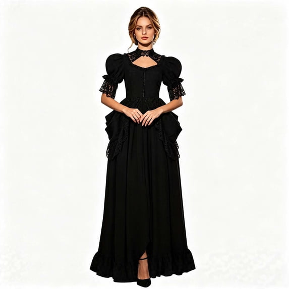 SRZYMJ Women Victorian Dress Steampunk Renaissance Gothic Long Dresses Halloween L
