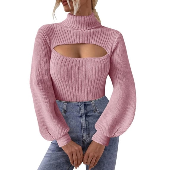 SRZYMJ Women's 2025 Fashion Fall Clothes 2 Piece Cutout Tops Long Sleeve Neck Rib Knit Winter Pullover Sweater