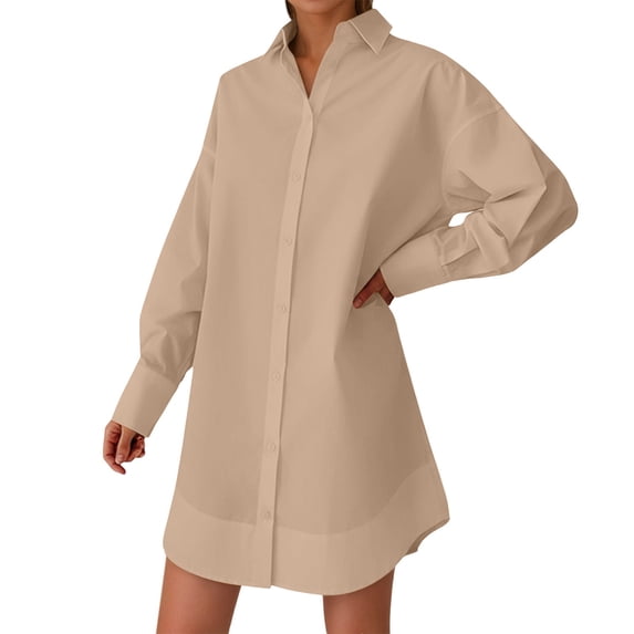 SRZYMJ Women's Casual Shirt Dress Collar V Neck Button Down Loose Long Sleeve Mini Dresses