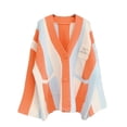 thumbnail image 1 of SRZYMJ Women's Color Block V-Neck Pullover Sweater with Long Sleeves and Button Pocket Detail, 1 of 3