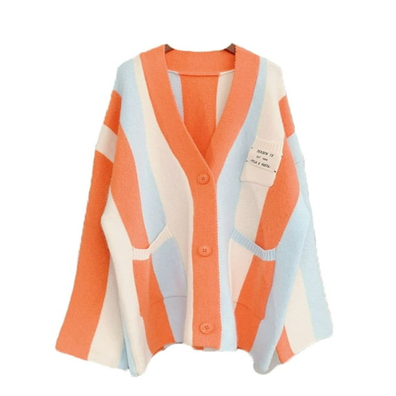 SRZYMJ Women's Color Block V-Neck Pullover Sweater with Long Sleeves and Button Pocket Detail