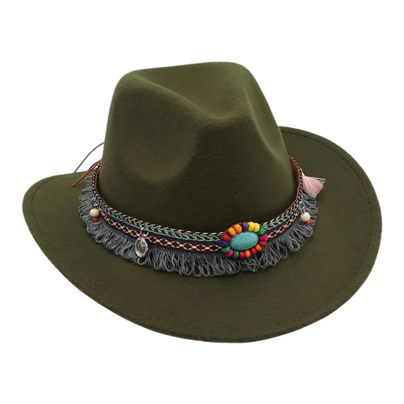 SRZYMJ Women's Felt Fedora Hat Wide Brim Panama Hats with Tassel