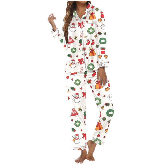 SRZYMJ Women's Floral Print Lapel Long Sleeve Pajama Set Soft Comfort Wear For Cozy Nights And Winter Holiday Relaxation