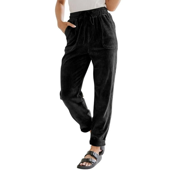 SRZYMJ Women's Joggers Drawstring Gym Sweatpants Women's Corduroy Elastic Waist Straight Wide Leg Casual Trousers with Pocket for Fall Winter