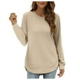thumbnail image 1 of SRZYMJ Women's Layerable Crewneck Sweatshirt Women's Lightweight Long Sleeve Asymmetrical Hem Pullover Soft Comfortable Casual Blouse Tops for, 1 of 8