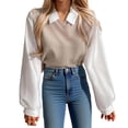 thumbnail image 1 of SRZYMJ Women's Long Sleeve Crop Sweatshirts Colorblock 2 in 1 Pullovers, 1 of 4