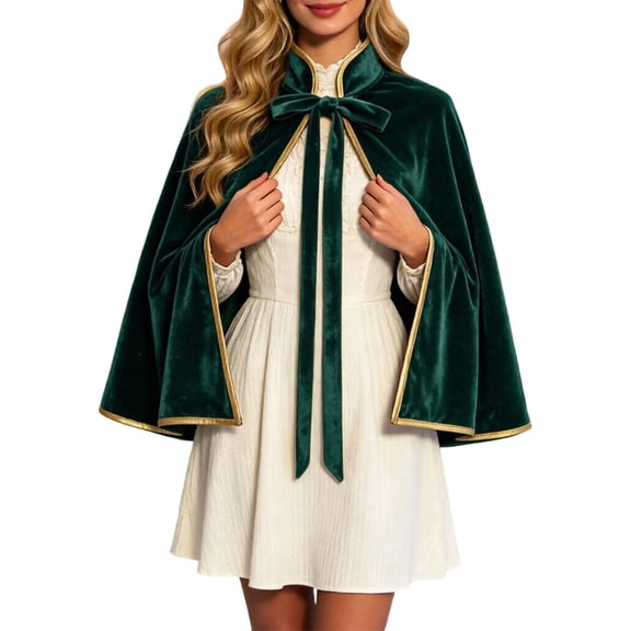 SRZYMJ Women's Cloak Renaissance Cape Velvet Stand Collar Gold Victorian Royal Halloween Christmas
