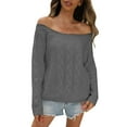 thumbnail image 1 of SRZYMJ Women's Off The Shoulder Sweater Top Dolman Sleeve Textured Knit Pullover Sweaters, 1 of 5