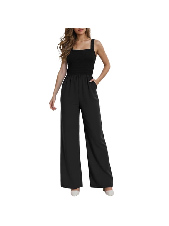 Women's Plus Size Jumpsuit Sleeveless Casual Loose Fit Wide Leg Romper Overalls Comfortable Flowy Petite and Tall Friendly Design