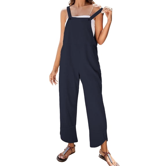 SRZYMJ Women's Plus Size Sleeveless Denim Bib Overalls Capri Length Casual Jumpsuit with Convenient Side Pockets for Everyday Comfort