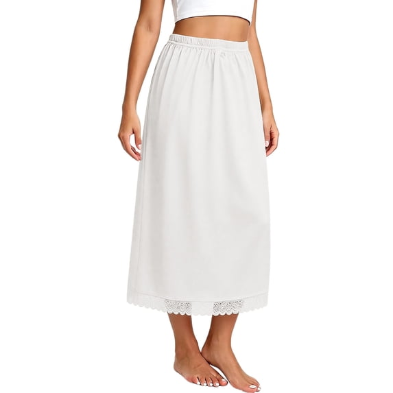 SRZYMJ Women's Satin Half Slips for Skirts Lace Trim Extender Maxi Underskirt Non-Cling Long Slips for Under Dresses