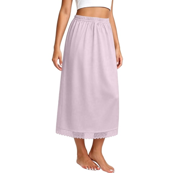 SRZYMJ Women's Satin Half Slips for Skirts Lace Trim Extender Maxi Underskirt Non-Cling Long Slips for Under Dresses
