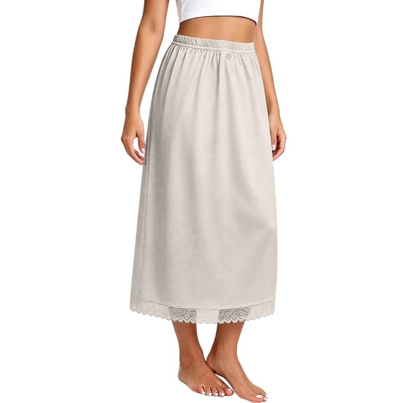 SRZYMJ Women's Satin Half for Skirts Lace Extender Maxi Underskirt Non-Cling Long for Under Dresses