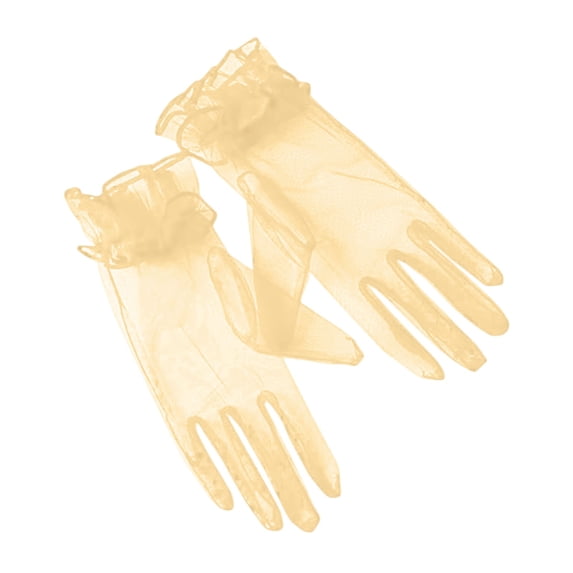 SRZYMJ Women's Short Satin Gloves for Wedding Wrist Short Evening Party Dressy Bridal Lace Tulle Gloves