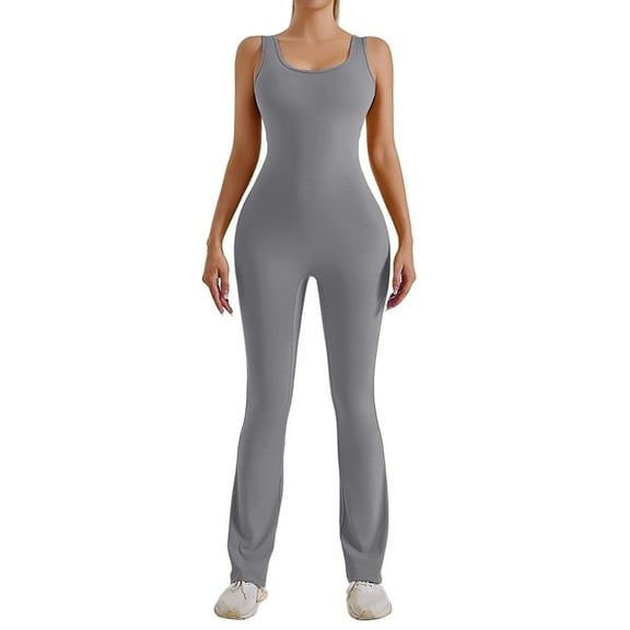 SRZYMJ Women's Sleeveless Jumpsuit for Yoga Fitness and Casual Wear with Flare Leg Design in Versatile Plus Size Romper