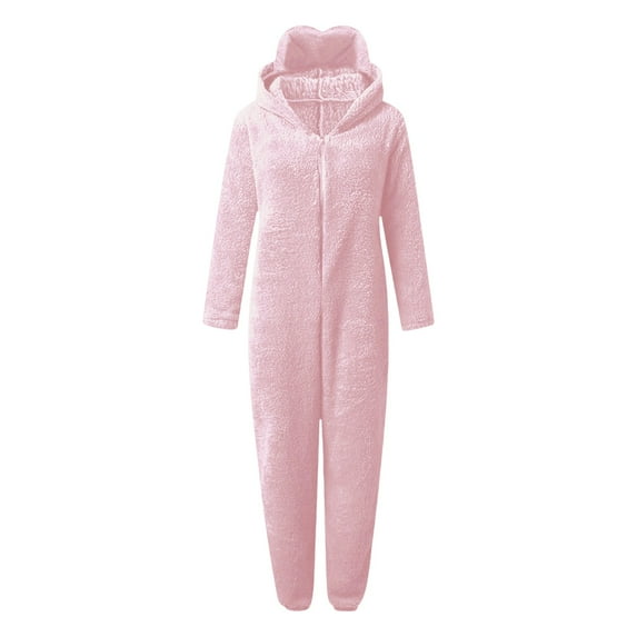 SRZYMJ Women's Slim Fit Jumpsuit Women's Hooded Long Sleeve Jumpsuit Pure Color Home Wear Pajama with Zipper for Autumn