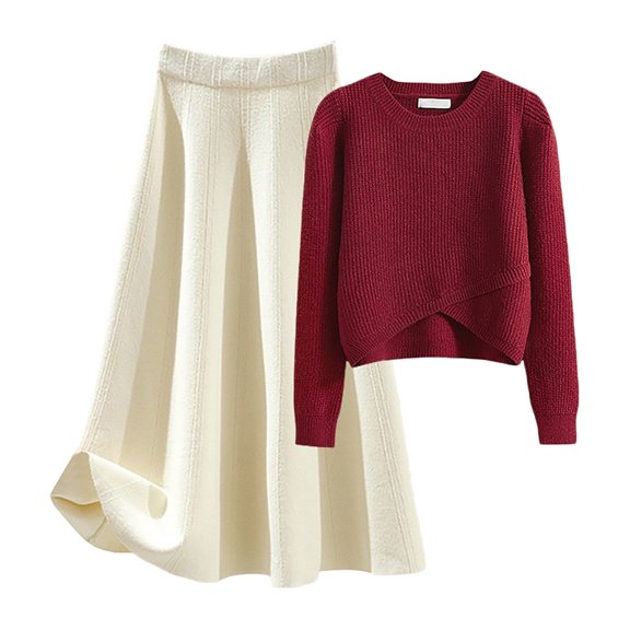 SRZYMJ Women's Slim Fit Knitted Sweater and Casual Wide Leg Long Skirt Two Piece Set Comfortable Outfit for Daily Wear