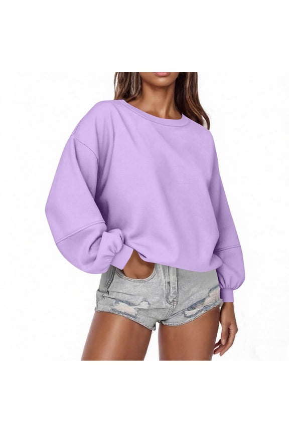 Women's Soft Crewneck Sweatshirt Soft Relaxed Fit Crew Neck Long Sleeve Sweatshirt Top Everyday Casual Wear Comfortable Women's Pullover Blouse for