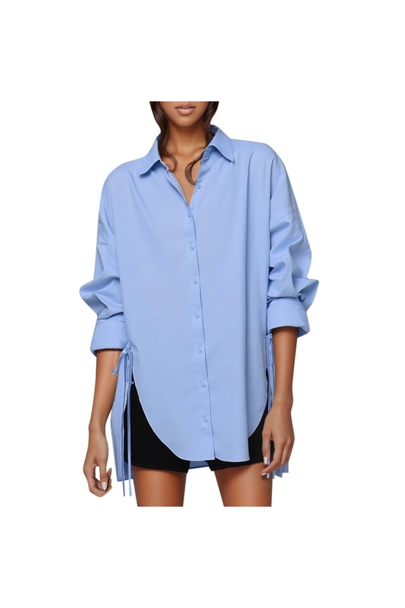 Women's Stain Shield Dress Shirts Long Sleeve Shirts Solid Work Business Button Down Shirts