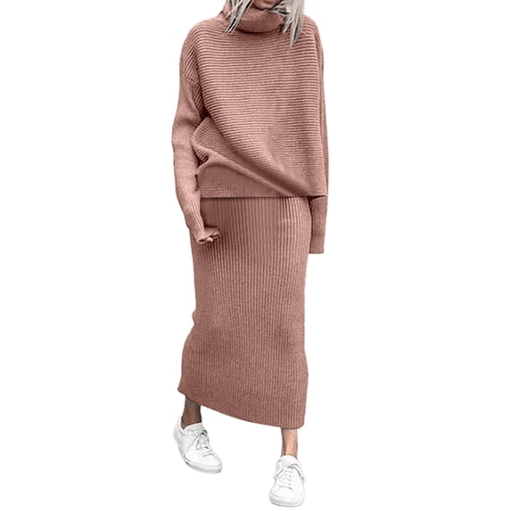 SRZYMJ Women's Turtleneck 2 Piece Outfits Ribbed Knit Sweater Midi Pencil Skirt Set
