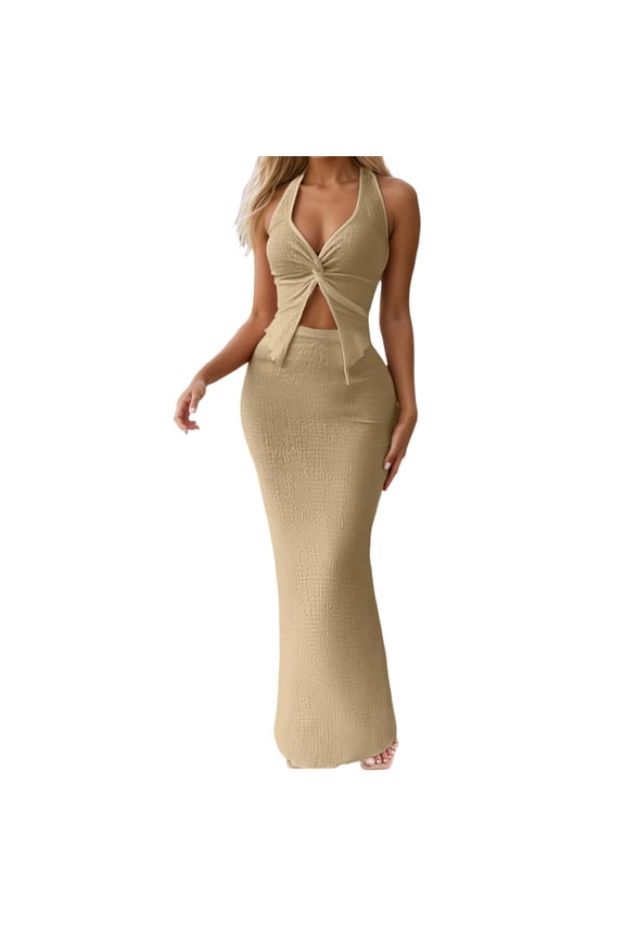 Women's Two Piece Summer Skirt Outfit Set Featuring A Crop Top With Flowy Maxi Length For Casual And Daytime Wear