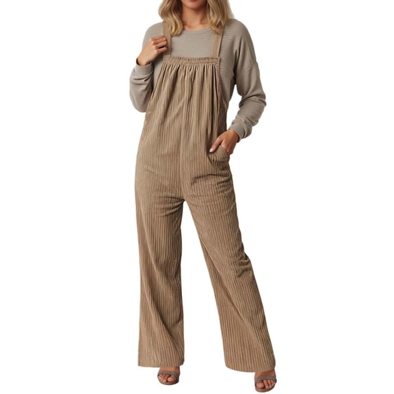 SRZYMJ Women's Wide Leg Jumpsuit Solid Color Corduroy Jumpsuit for Women with Pockets Loose Fit Comfortable Overalls Fashionable