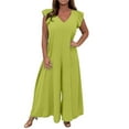 thumbnail image 1 of SRZYMJ Women's Wide Leg Jumpsuit Stylish Women's Lace Up Front Ruffle Detail Wide Leg Jumpsuit for Everyday Casual Wear Comfortable Flowy Trousers with, 1 of 5