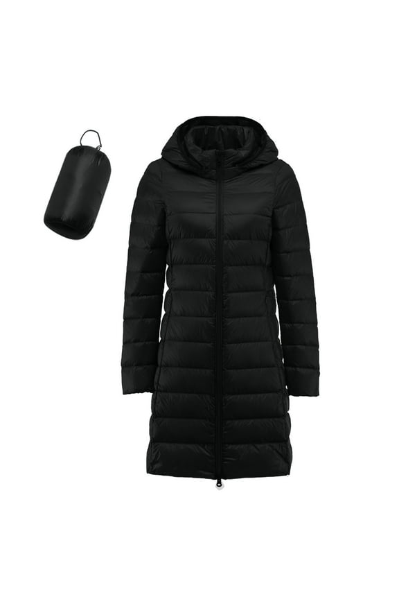 Women's Winter Slim Fit Long Hooded Coat Lightweight Windproof Insulated Recycled Down Outerwear