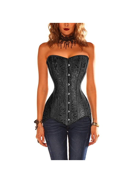 Womens 26 Steel Boned Cotton Long Torso Hourglass Body Shaper Corset