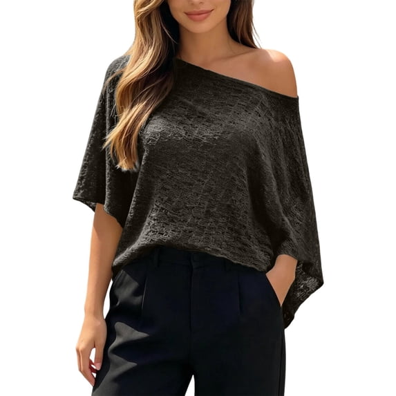 SRZYMJ Womens 3/4 Sleeve Crochet Tops Summer V Neck Beach Cover Ups | Casual Off Shoulder Boho Sweaters