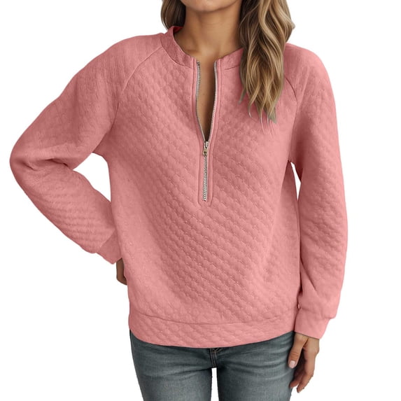 SRZYMJ Womens Athletic Crewneck Sweatshirt Women's Stand Up Collar Zipper Pullover Long Sleeve Casual Sweatshirt Solid Color Regular Fit Autumn Winter