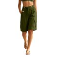 thumbnail image 1 of SRZYMJ Womens Bermuda Shorts Knee Length Loose Fit High Waisted Wide Leg Drawstring Work Hiking Cargo Shorts with Pockets, 1 of 4