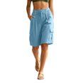 thumbnail image 1 of SRZYMJ Womens Bermuda Shorts Knee Length Loose Fit High Waisted Wide Leg Drawstring Work Hiking Cargo Shorts with Pockets, 1 of 4