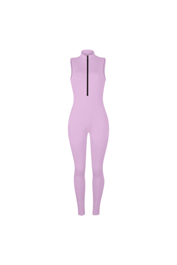 Womens Bodycon Ribbed Jumpsuit Sleeveless Zipper Neck Skinny Long Pants One Piece Romper Outfit
