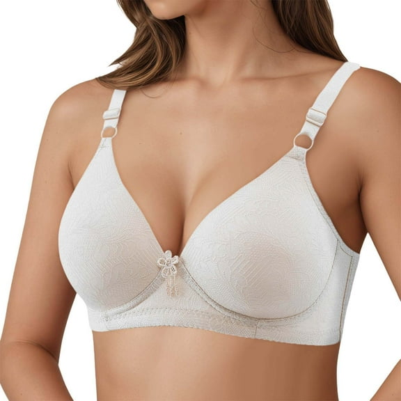 SRZYMJ Womens Bralette Jacquard Bra Thin Cup Middle and Elderly Women Large Size Underwire Free Bras Comfortable Everyday Wear Supportive