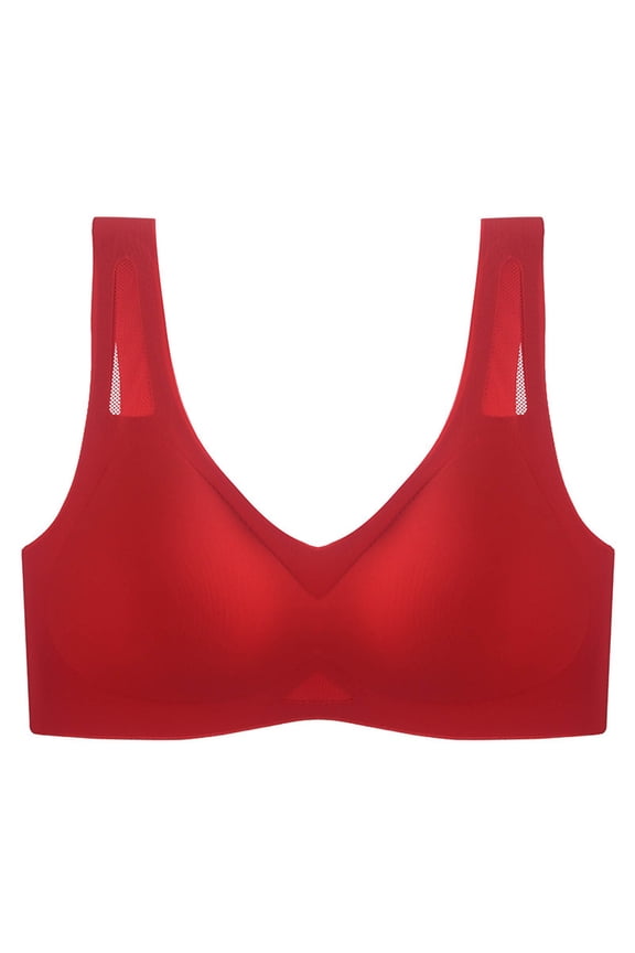 Womens Bralette Push Up Bra Thin Seamless Latex Bra for Full Bust Support with Top Gathering and Side Retention in Comfortable Vest