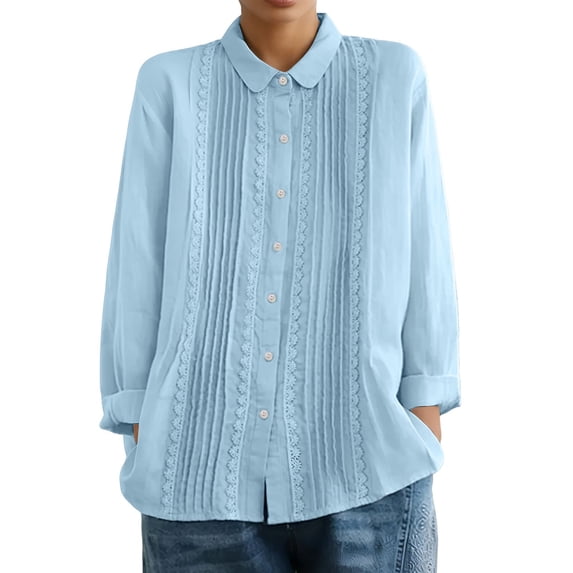 SRZYMJ Womens Button Down Lace Shirts Cotton Dress Shirts Oxford Shirts Long Sleeve Work Blouses Collared Tops Tunics with Pocket
