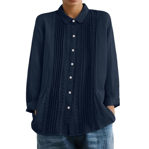 SRZYMJ Womens Button Down Lace Shirts Cotton Dress Shirts Oxford Shirts Long Sleeve Work Blouses Collared Tops Tunics with Pocket