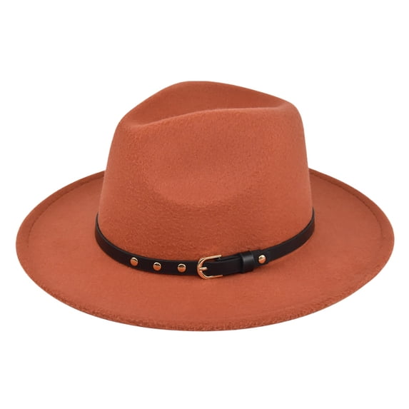 SRZYMJ Womens Classic Wide Brim Floppy Panama Hat Belt Buckle Wool Fedora Hat